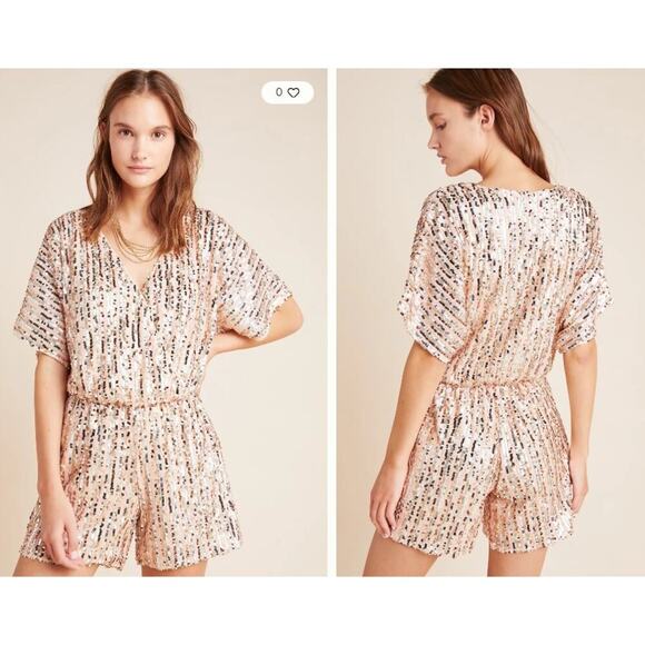 Anthropologie Raga Sariah Sequin Sparkle Romper shorts dolman sleeves v neck XS - Picture 1 of 8